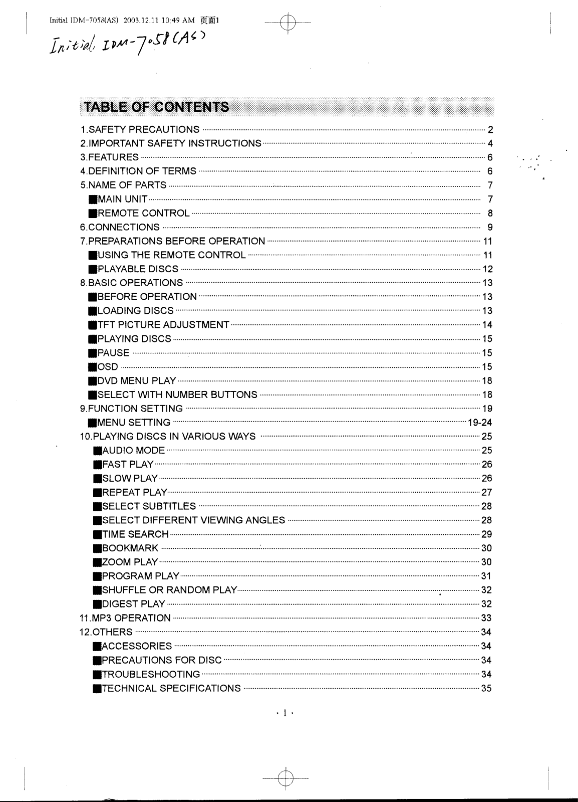 Initial IDM-7058 Operating Manual