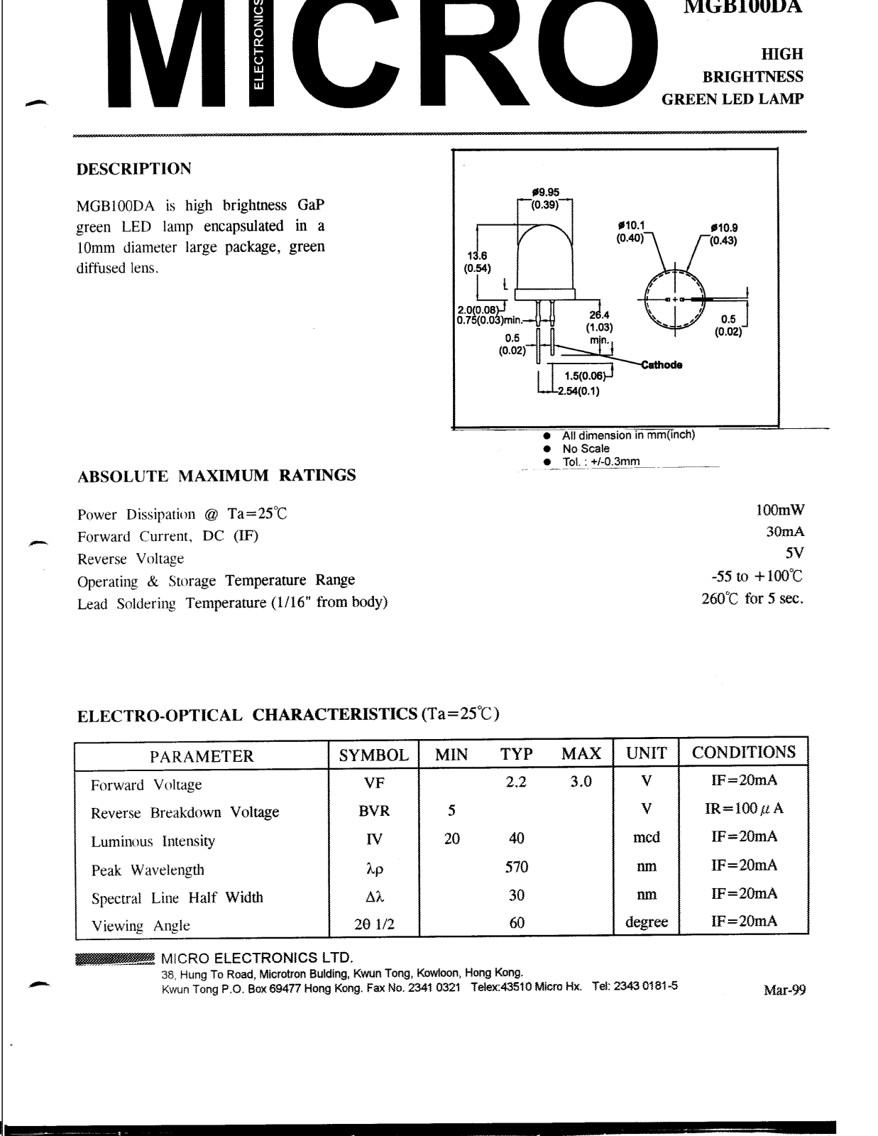 MICRO MGB100DA Datasheet