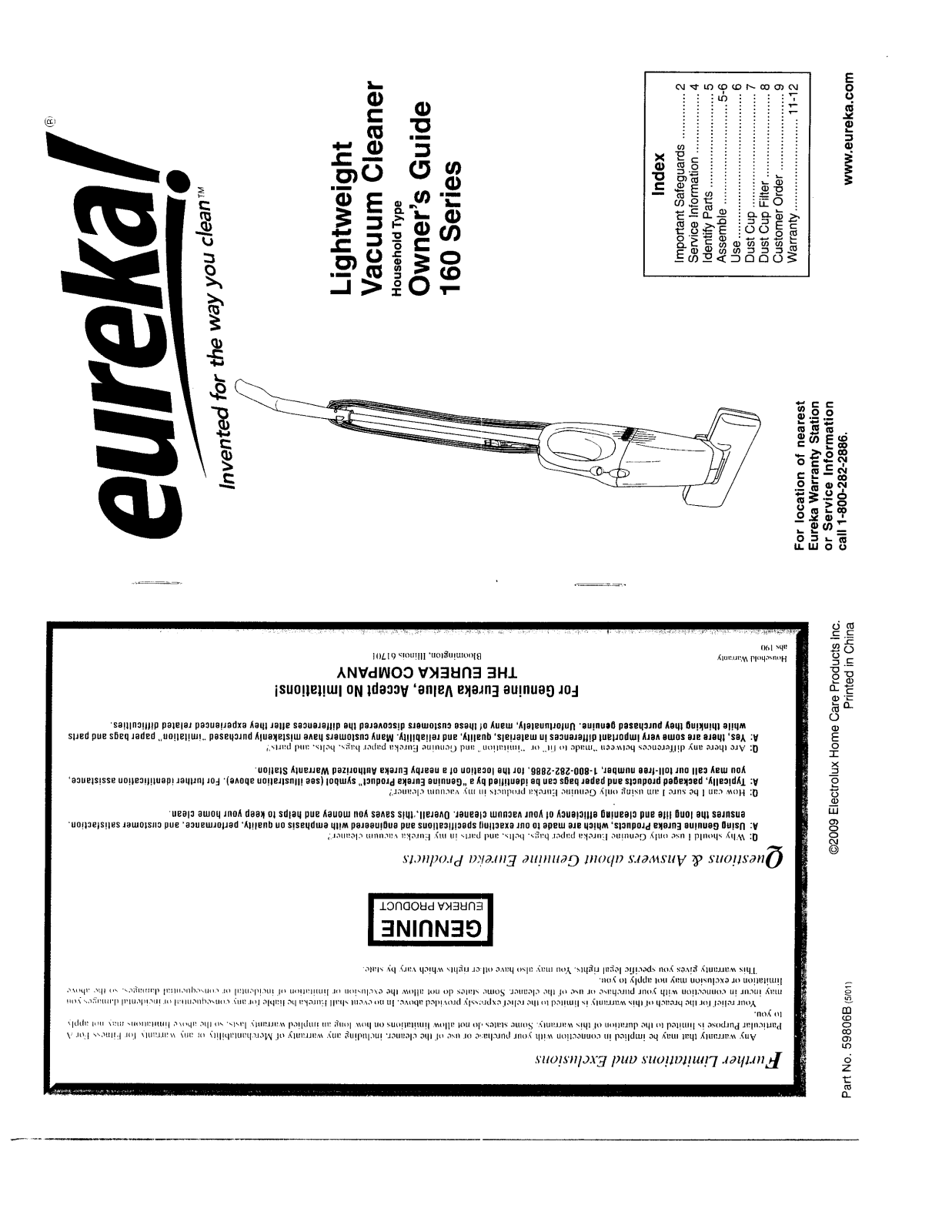 Eureka 169a Owner's Manual