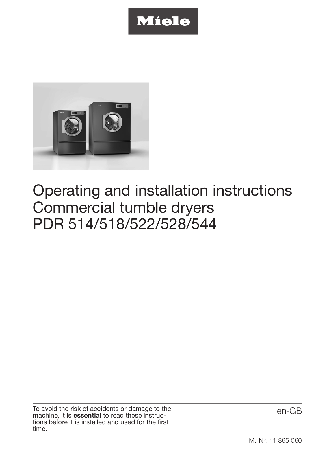 Miele PDR 514, PDR 518, PDR 522, PDR 528, PDR 544 Operating instructions