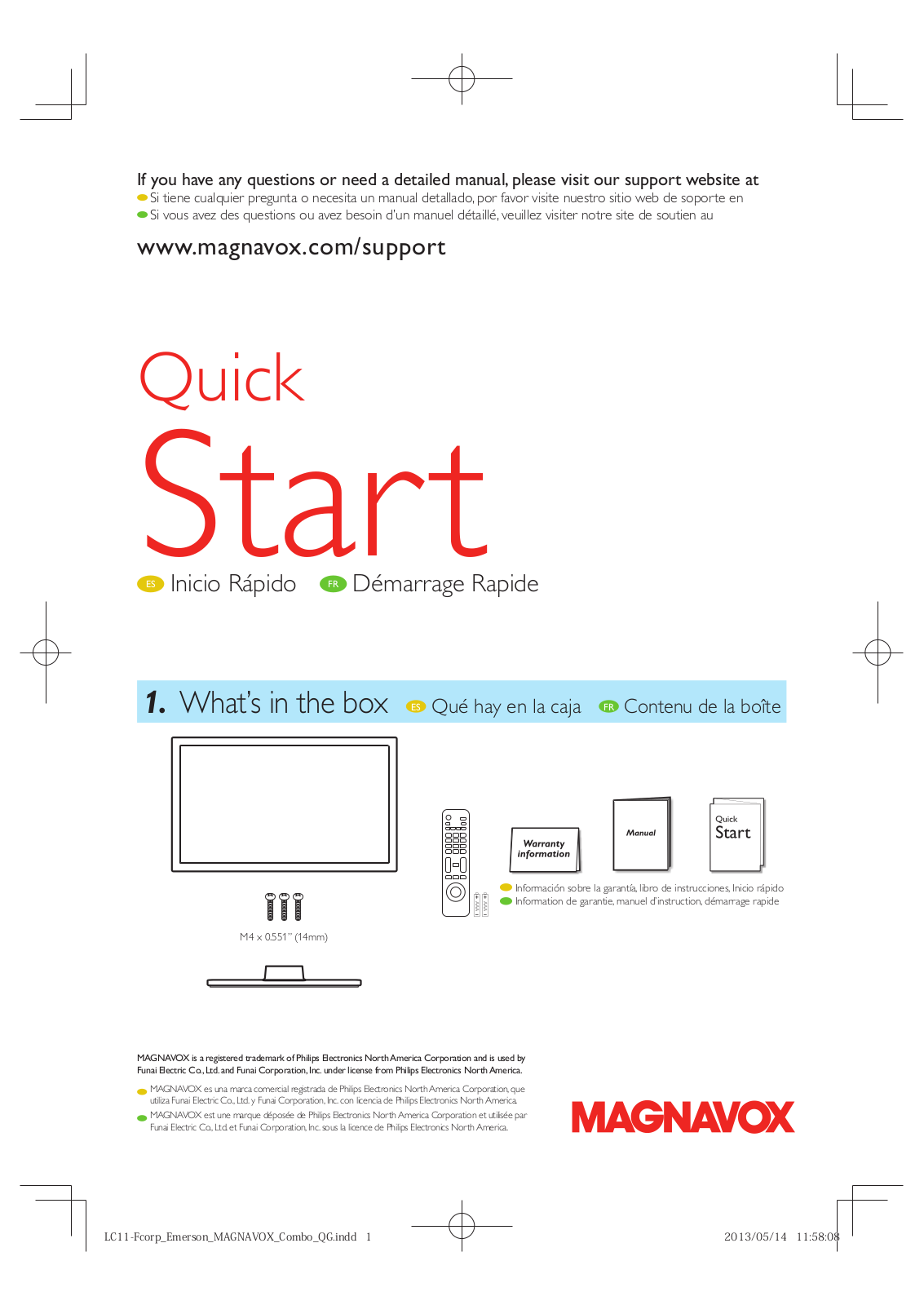 Magnavox 28MD403V/F7 Quick Start Guide