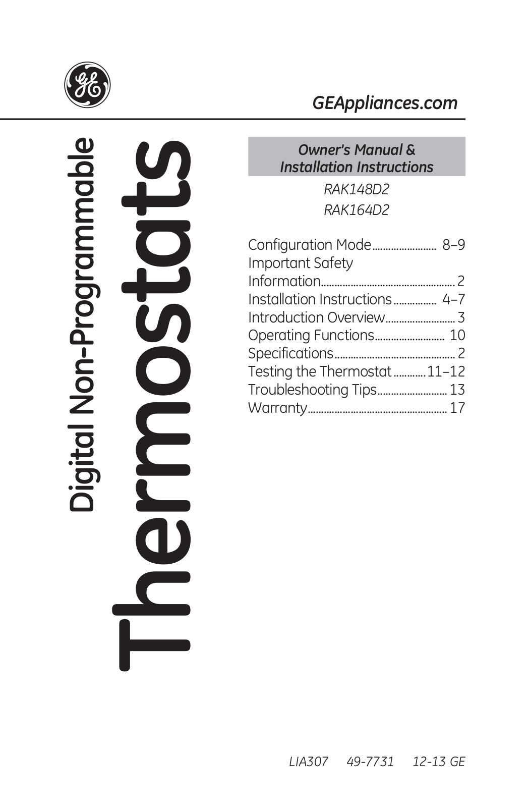 Ge RAK164D2, RAK148D2 User Manual