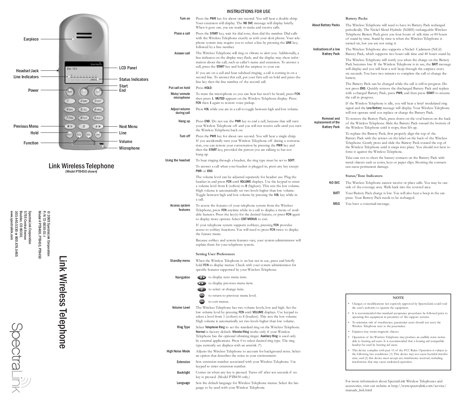 SpectraLink PTB410, PTB400, PTB450 User Manual 2