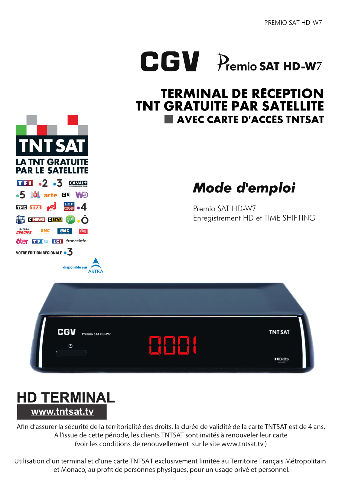 Cgv PREMIO TNTSAT HD-W7 User Manual