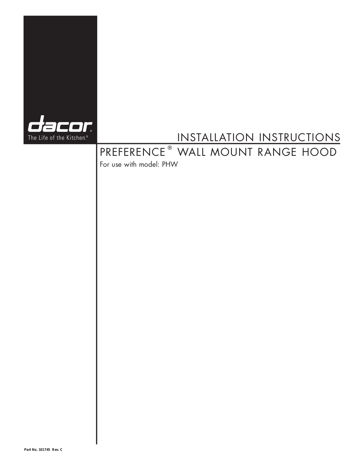 Dacor PHW User Manual