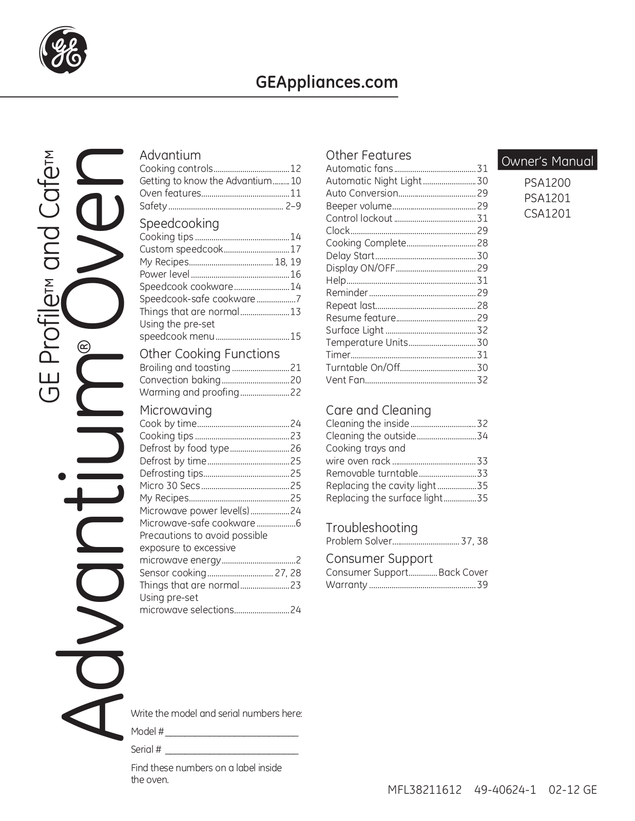 GE PSA1201RSS User Manual