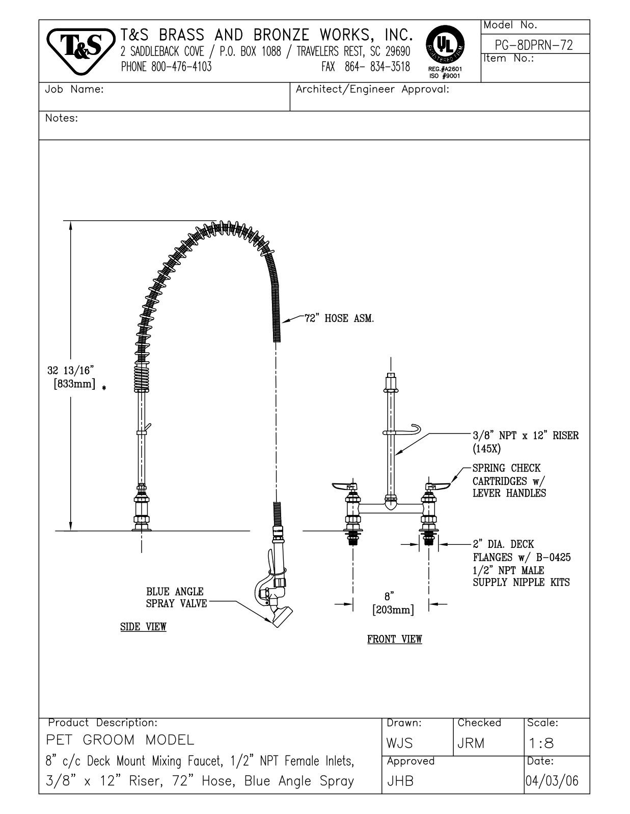 T&S Brass Manuals PG-8DPRN-72 User Manual