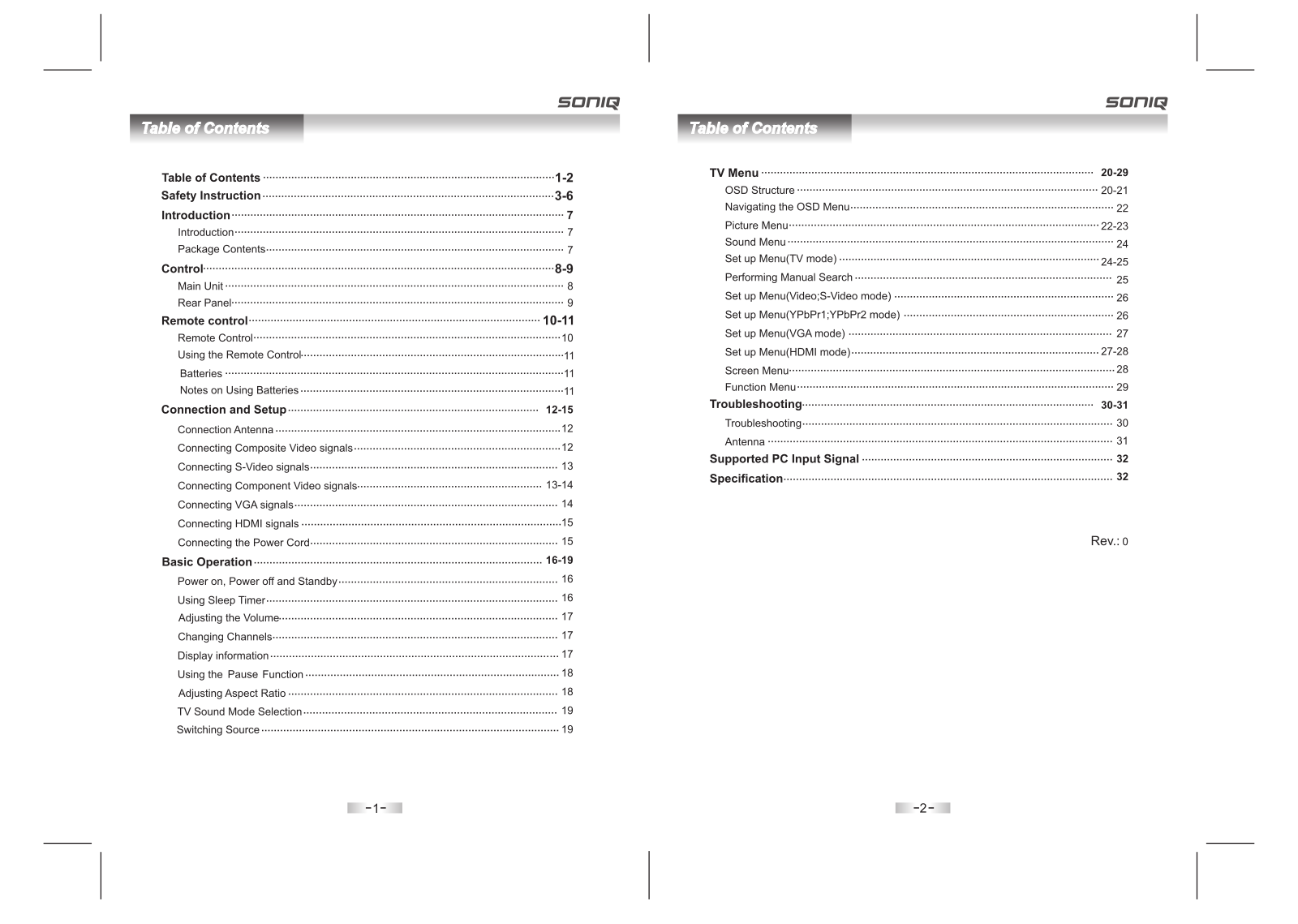 SONIQ QV421PH Instruction Manual