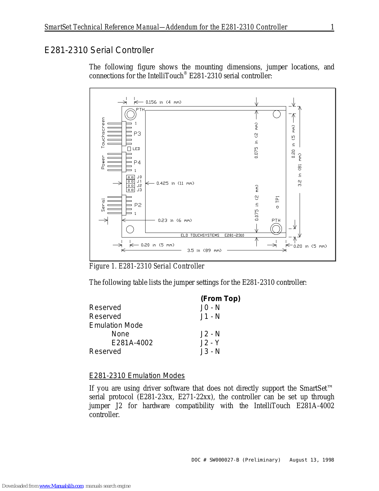 Elo TouchSystems IntelliTouch E281-2310 Technical Reference Manual