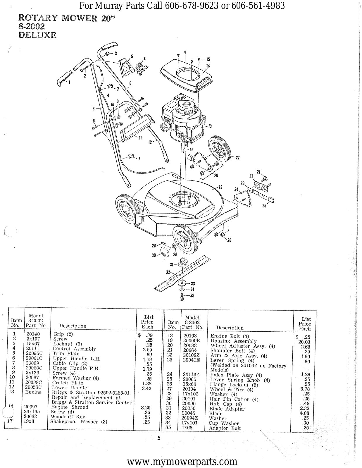 Murray 68-2002 Parts List