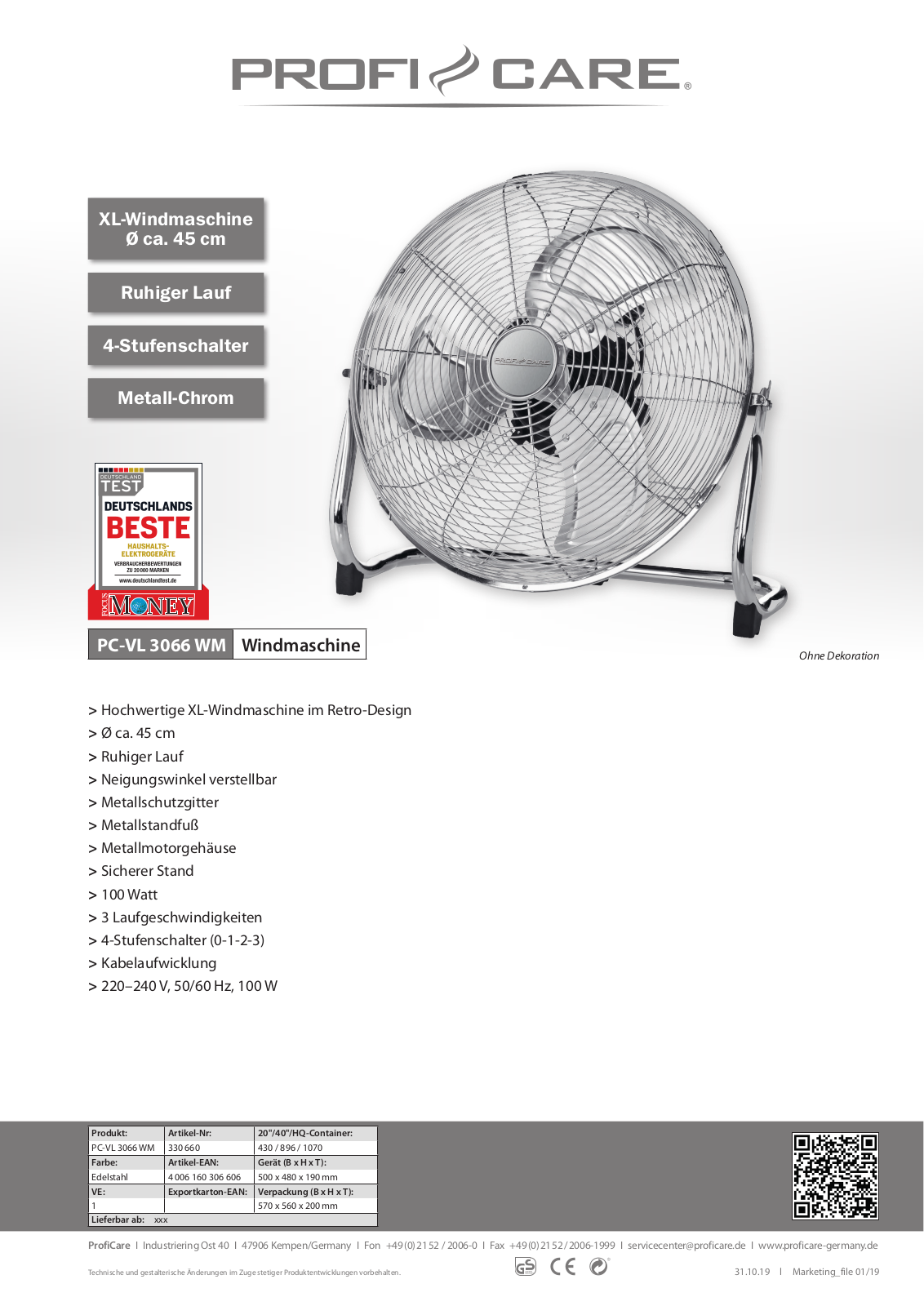 ProfiCare PC-VL 3066 Technical data - ManualMachine.com