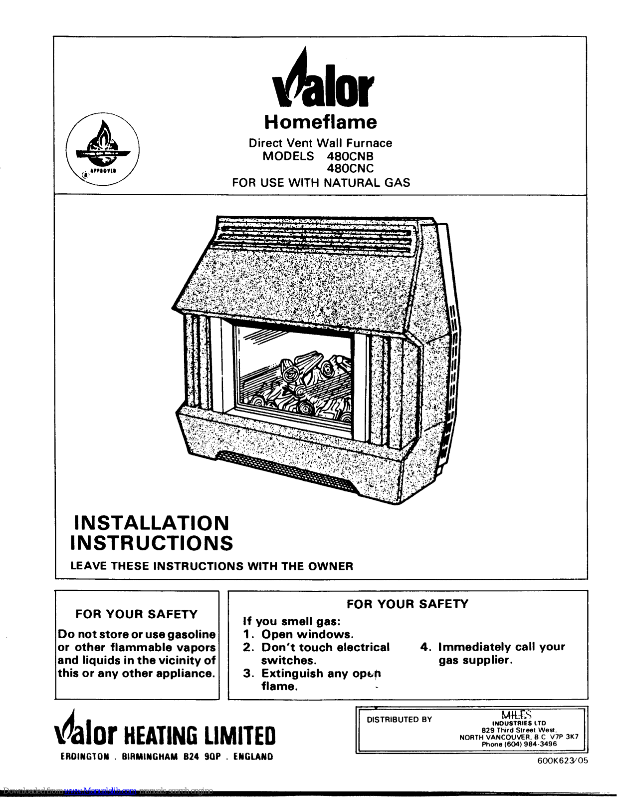 Valor 480CNB, 480CNC Installation Instructions Manual