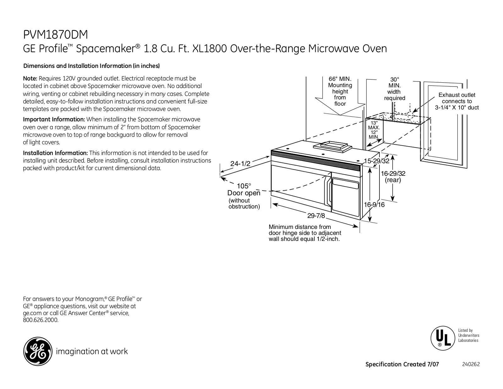 General Electric PVM1870DMBB User Manual