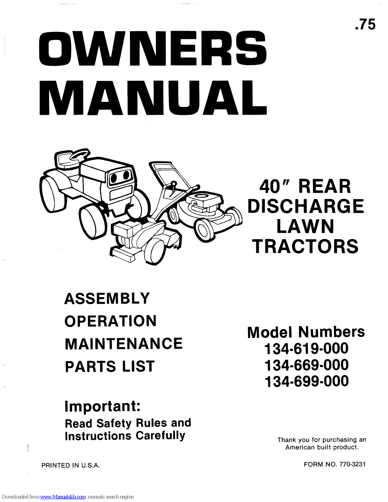 MTD 134-619-000, 134-669-000, 14-699-000, 134-699-000 Owner's Manual