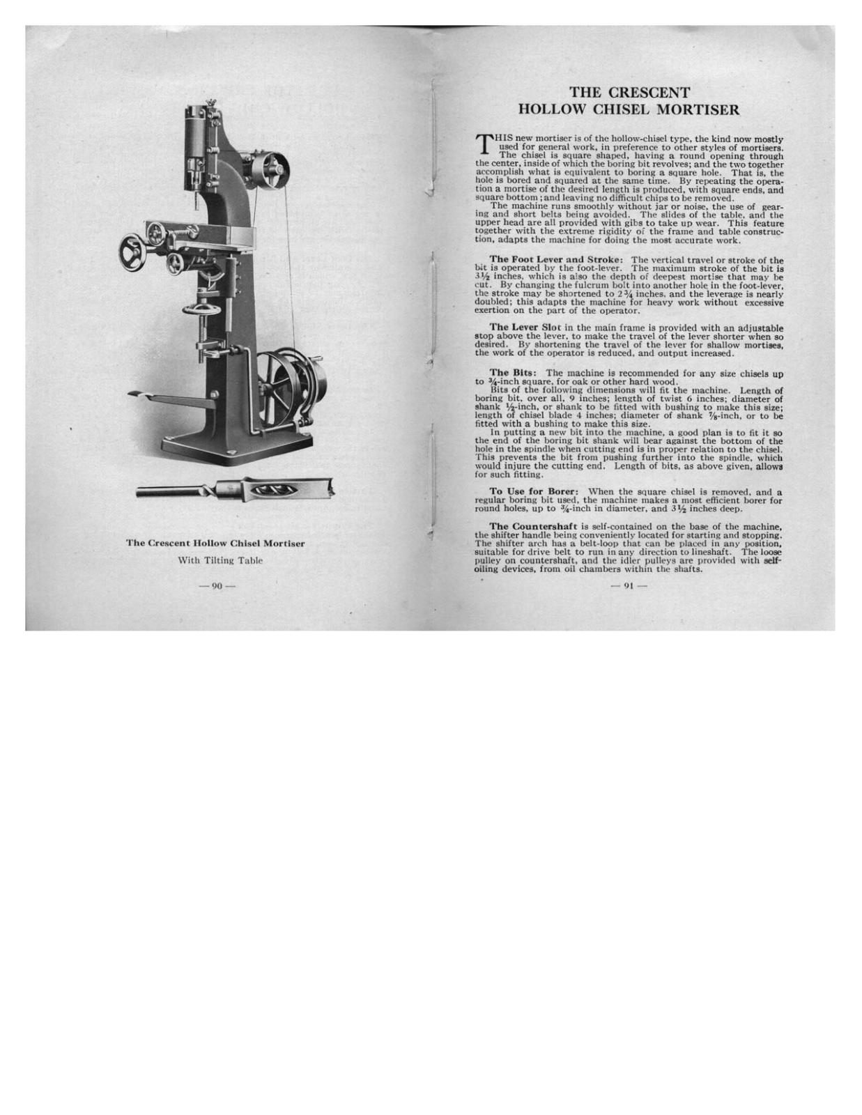 Crescent Machine 1918 - Crescent Hollow Chisel Mortiser Mortisers - ManualMachine.com