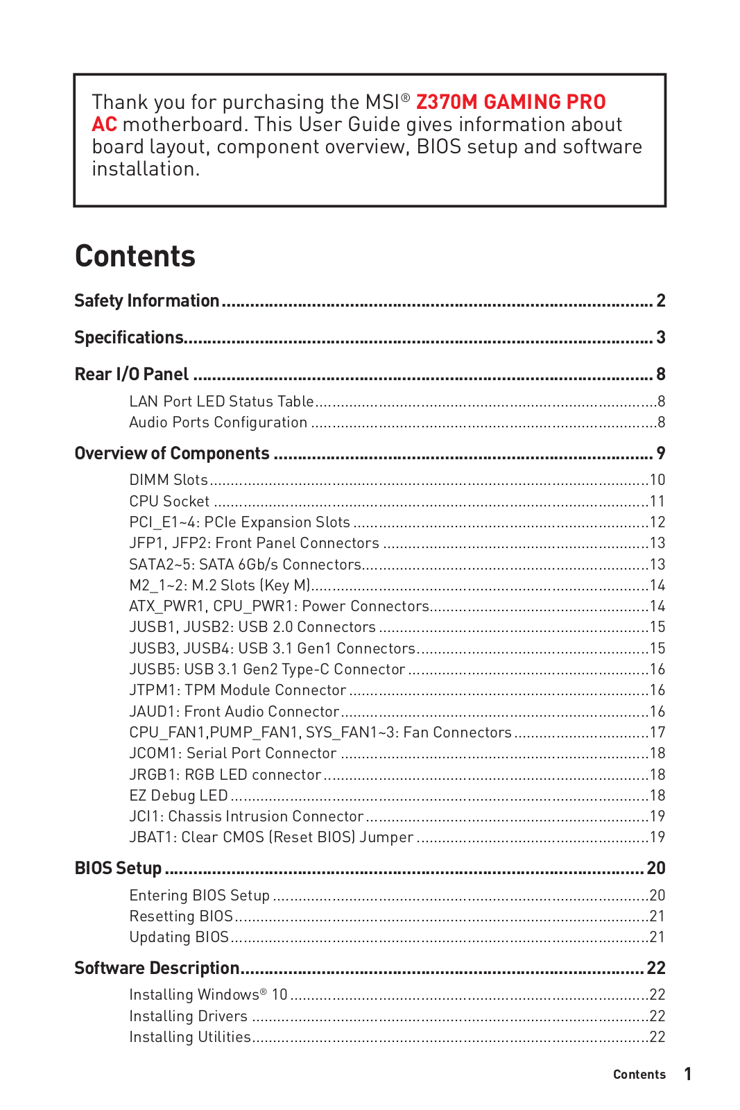 MSI Z370M GAMING PRO User Manual