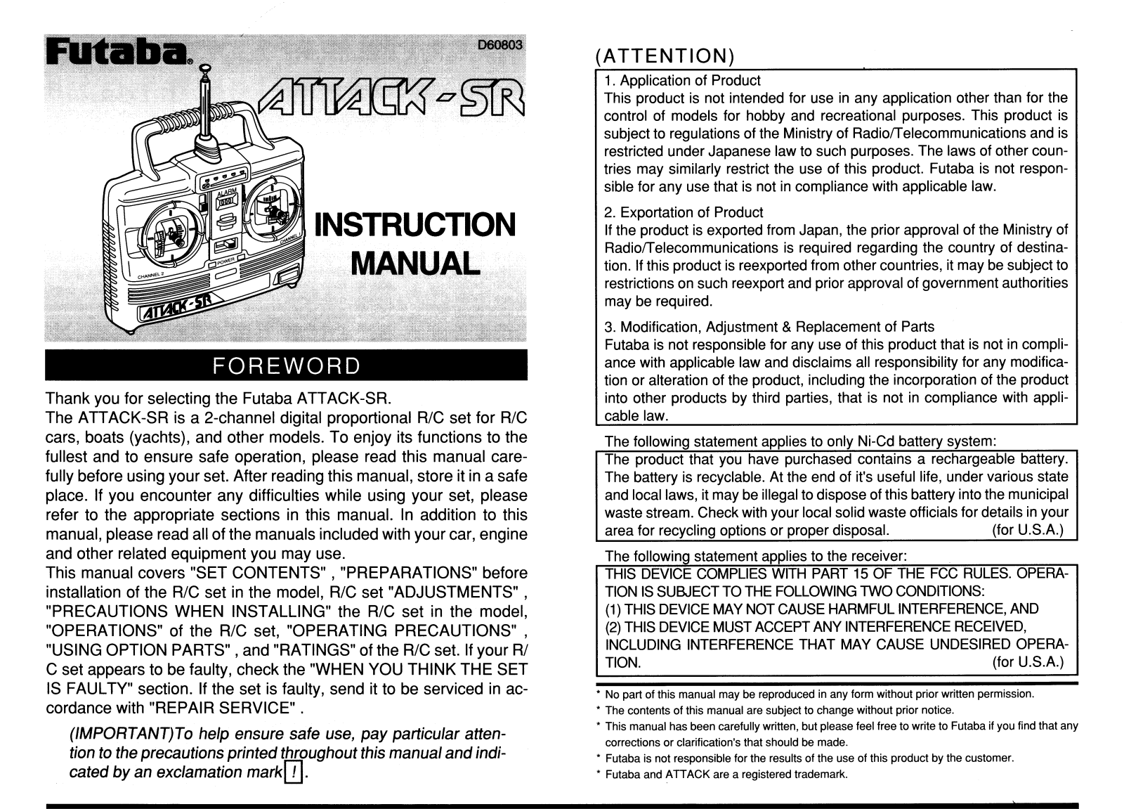 Futaba ATTACK SR User Manual