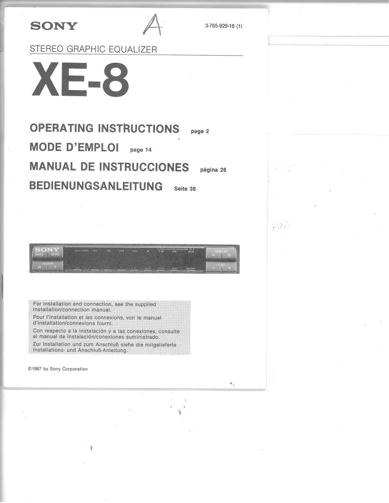 Sony XE-8 Owners manual