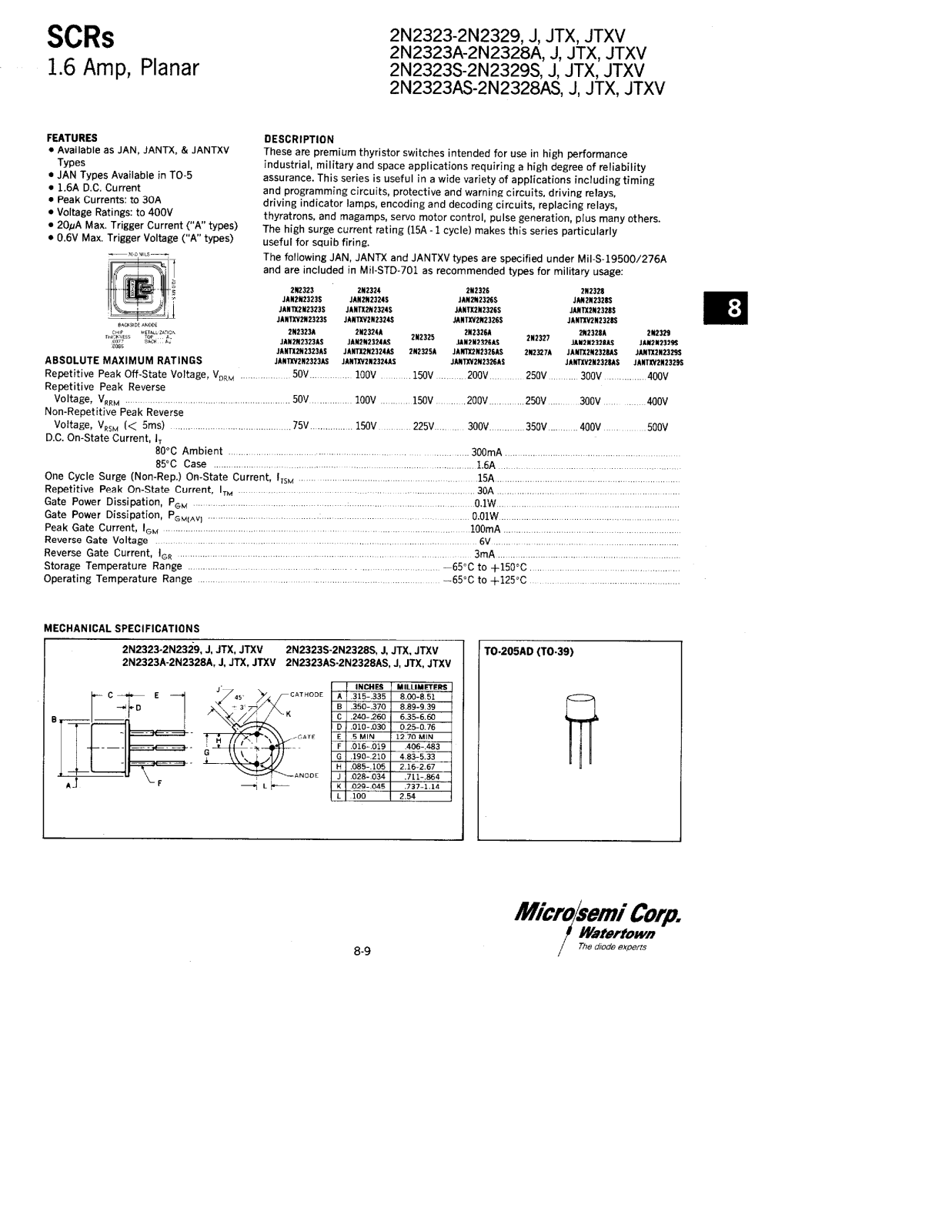 Microsemi Corporation 2N2324S, 2N2324AS, 2N2324A, 2N2324, 2N2323S Datasheet