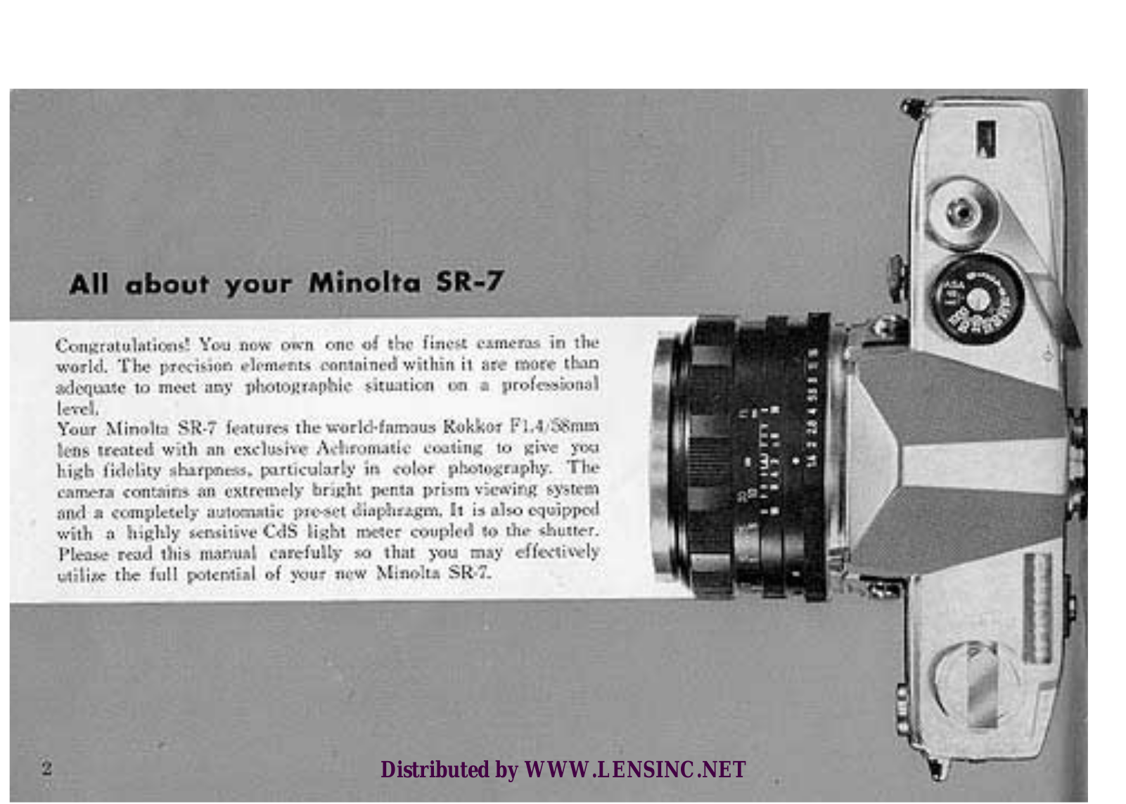 MINOLTA SR-7 Instruction Manual