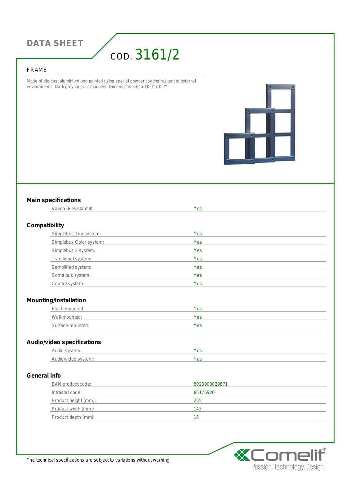 Comelit 3161-2 Specsheet - ManualMachine.com