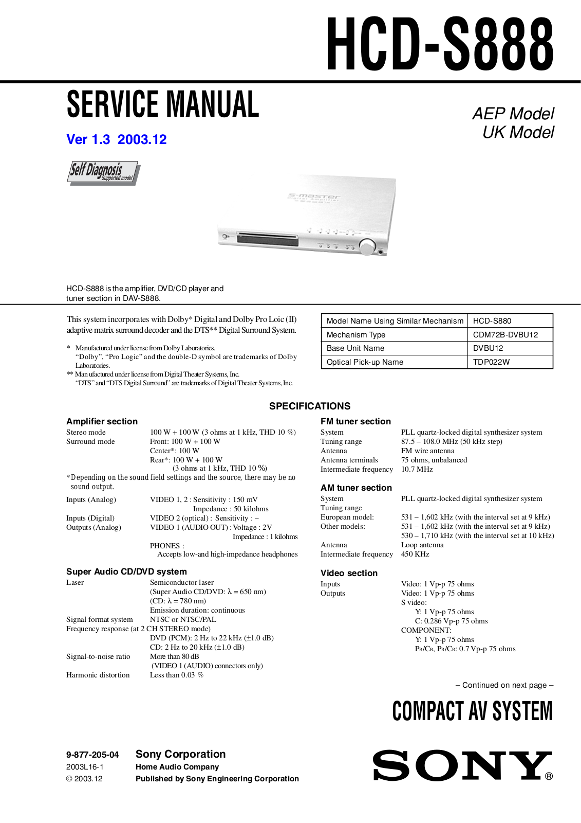 Sony HCD-S888 User Manual