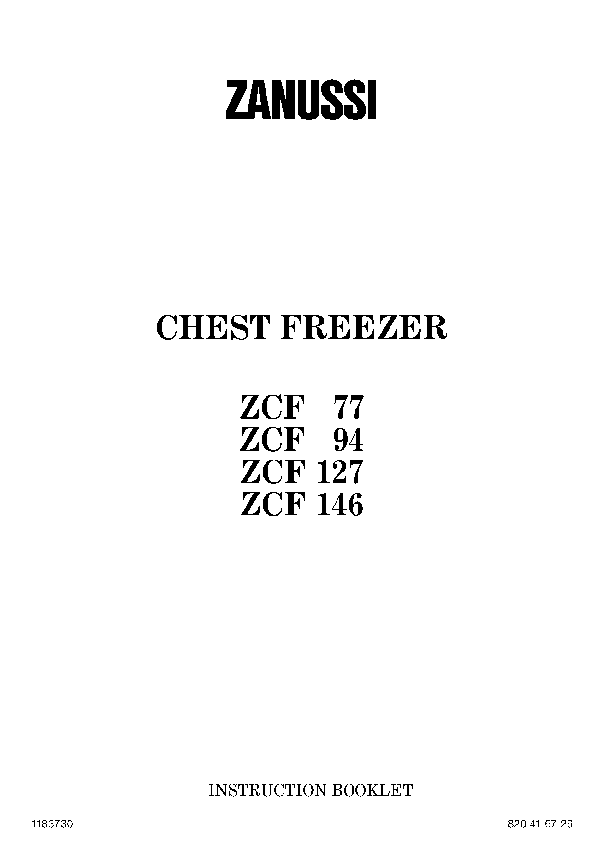 Zanussi ZCF 127, ZCF 146, ZCF 77, ZCF 94 User Manual