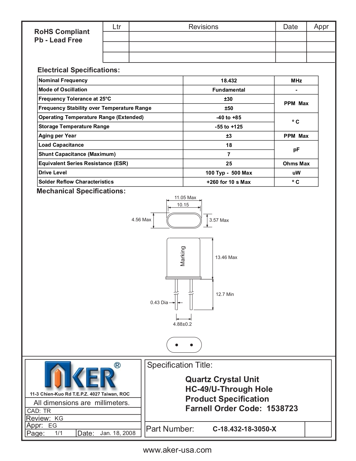 Datasheet C-18.432-18-3050-X Datasheet (AKER) - ManualMachine.com