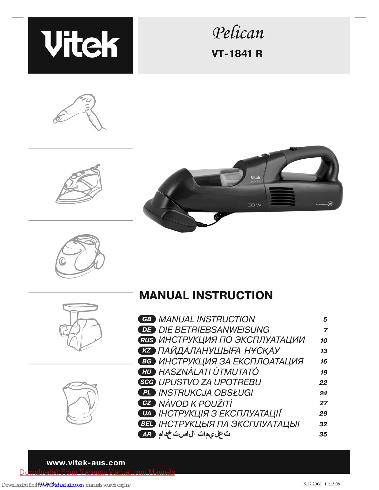 Vitek PELICAN VT-1841 R Manual Instruction