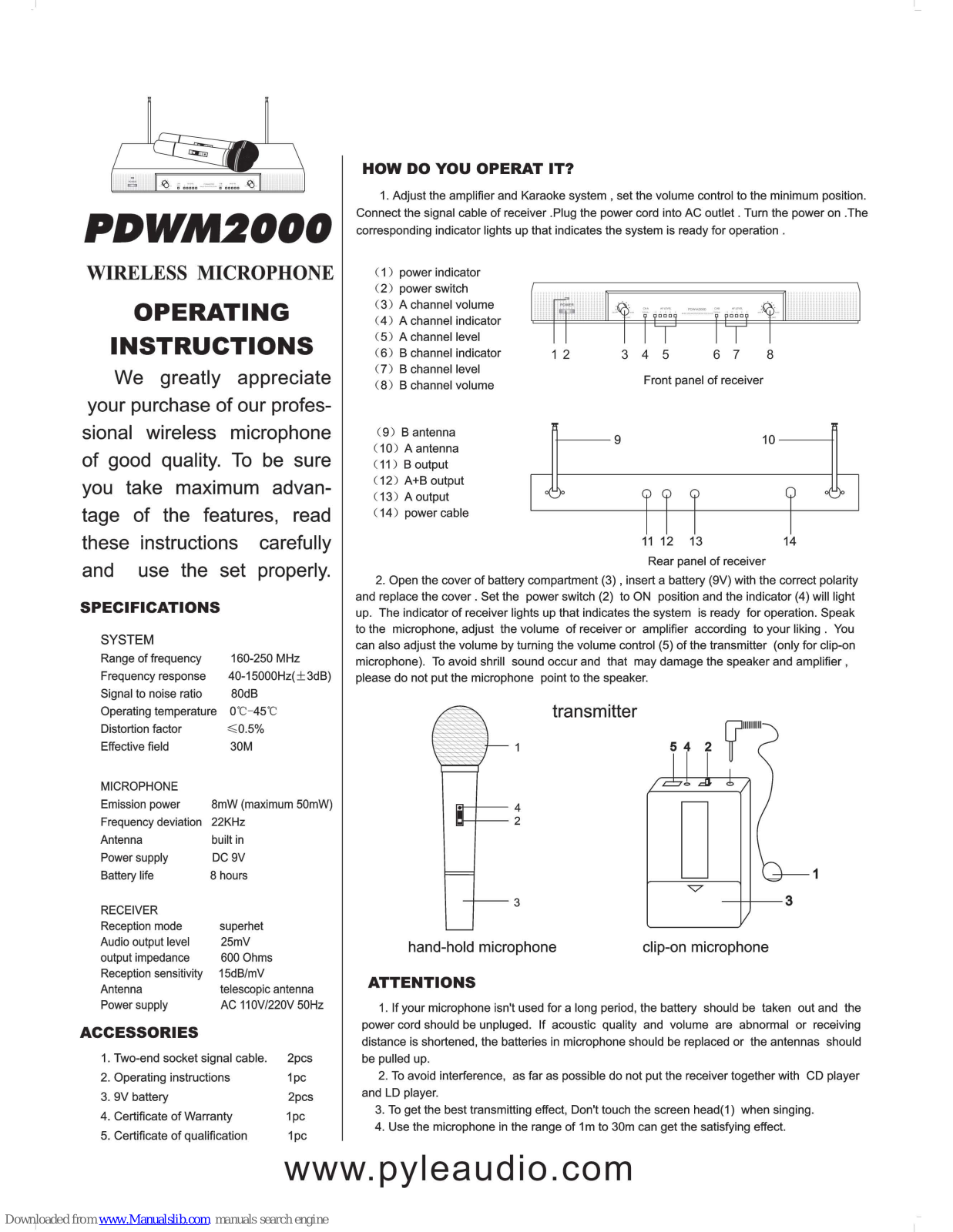 Pyle PDWM2000 Operating Instructions Manual - ManualMachine.com