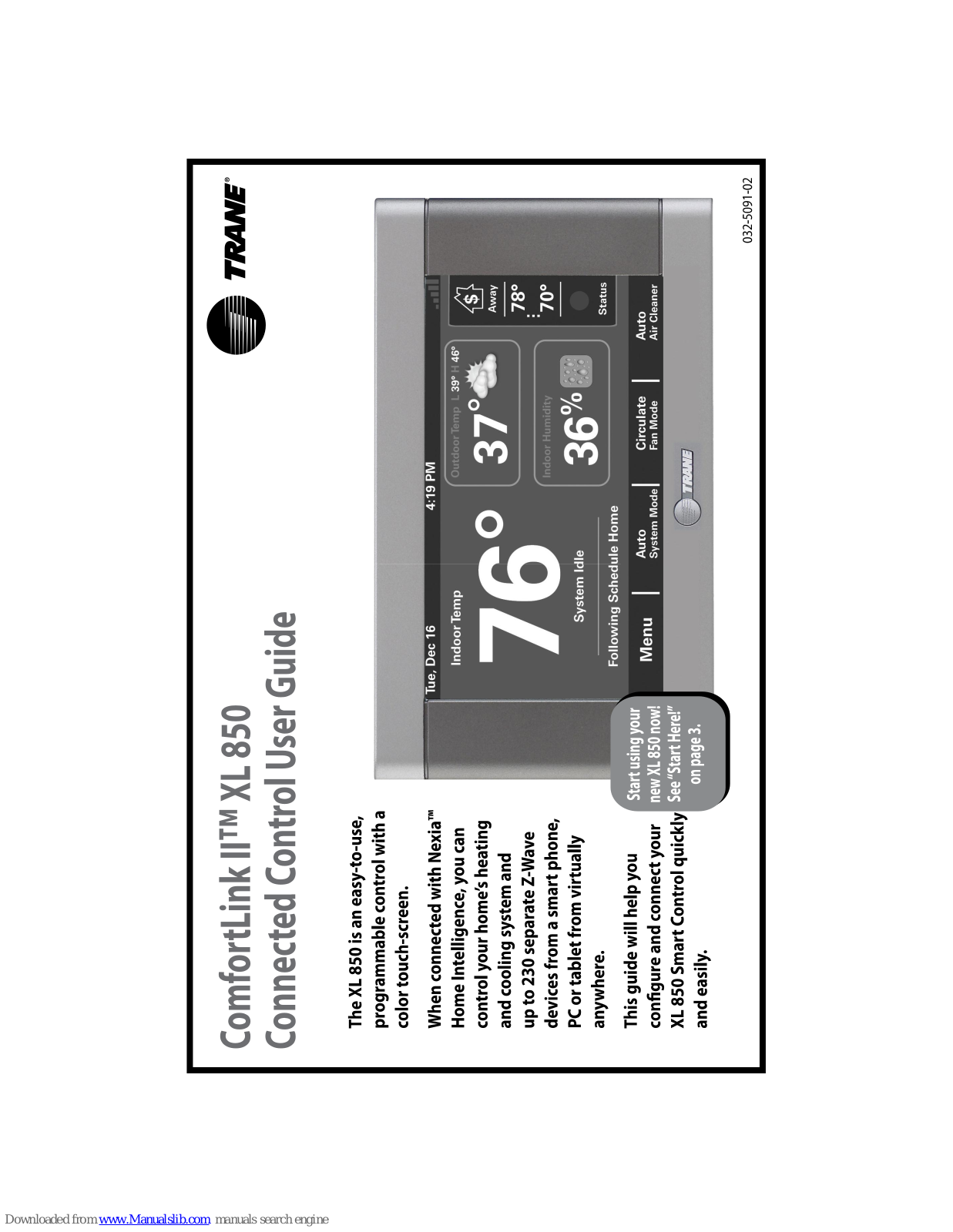 Trane ComfortLink II XL 850, XL 850 User Manual