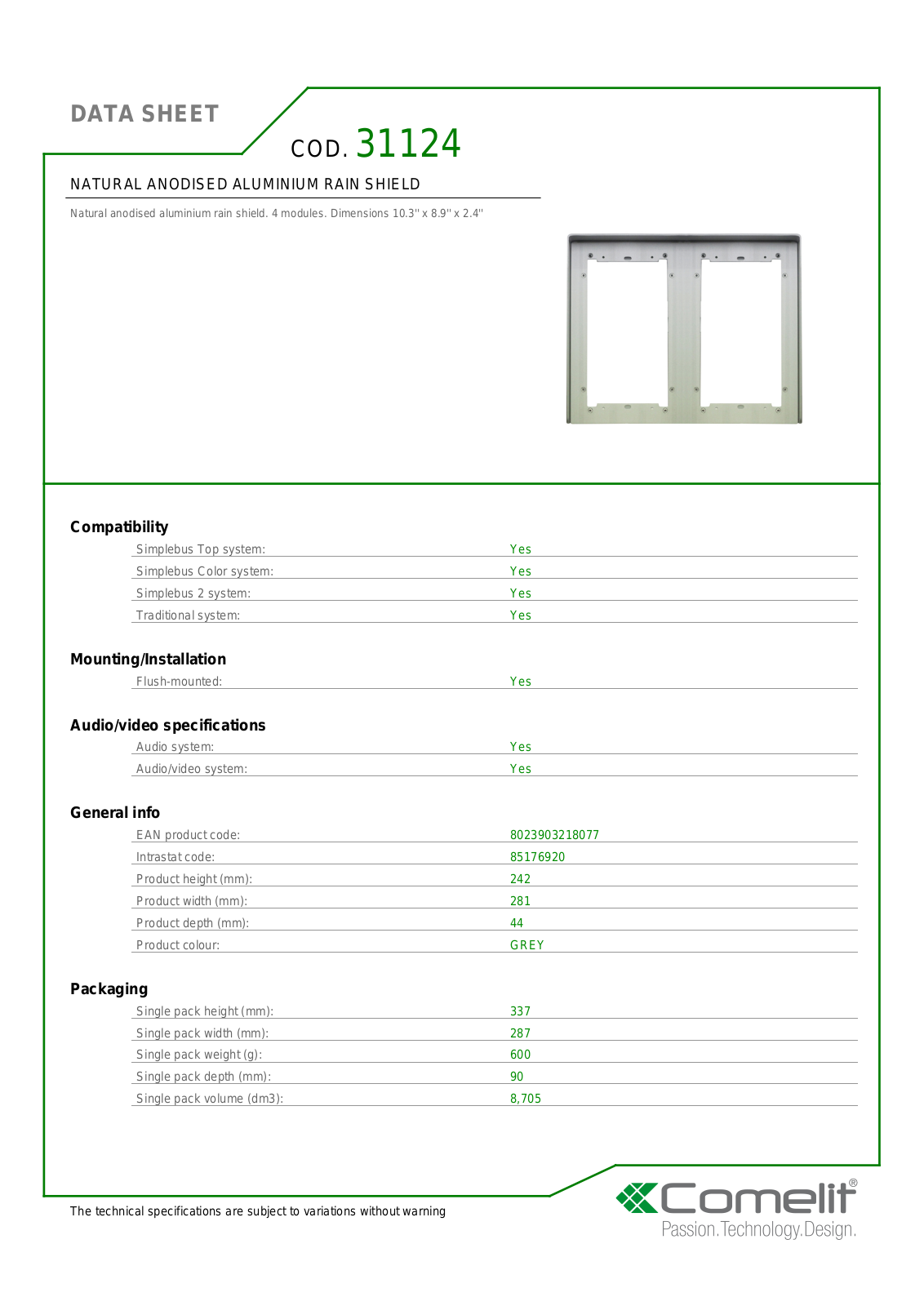 Comelit 31124 Specsheet - ManualMachine.com