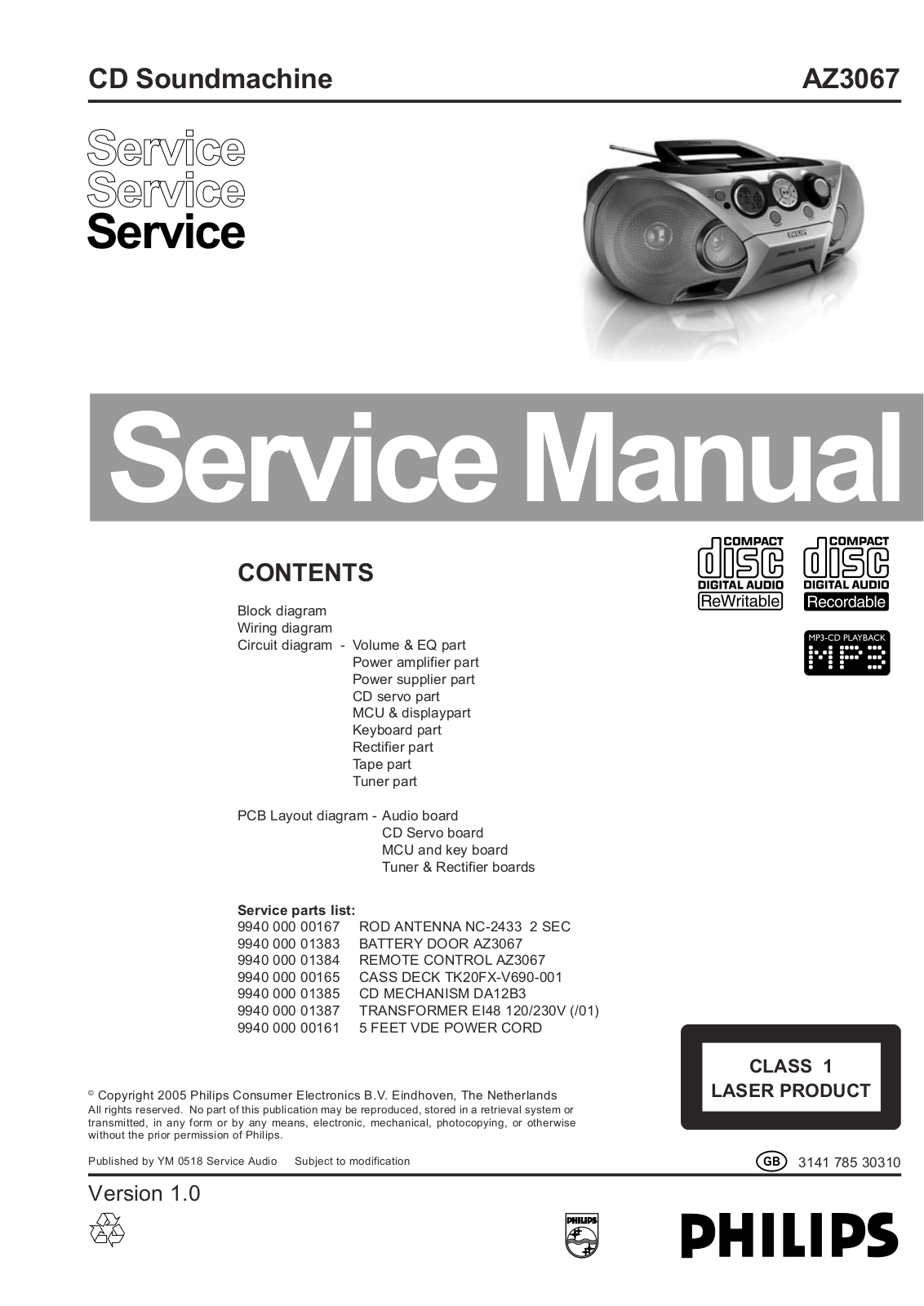 Philips az3067 Service Manual