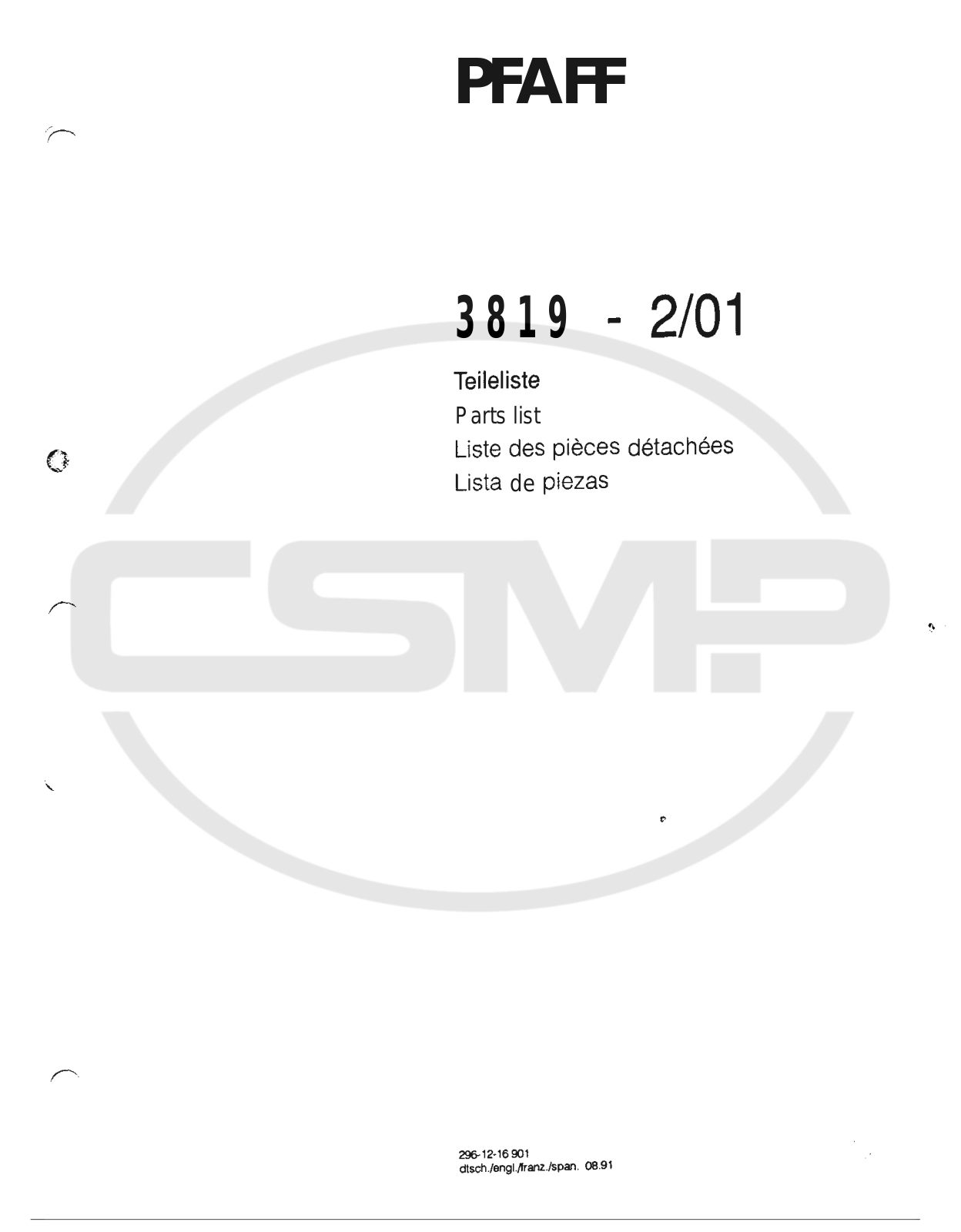 Pfaff 3819 Parts Book