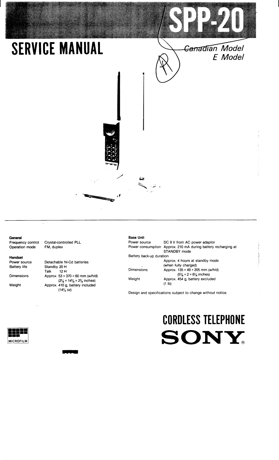 Sony SPP-20 User Manual
