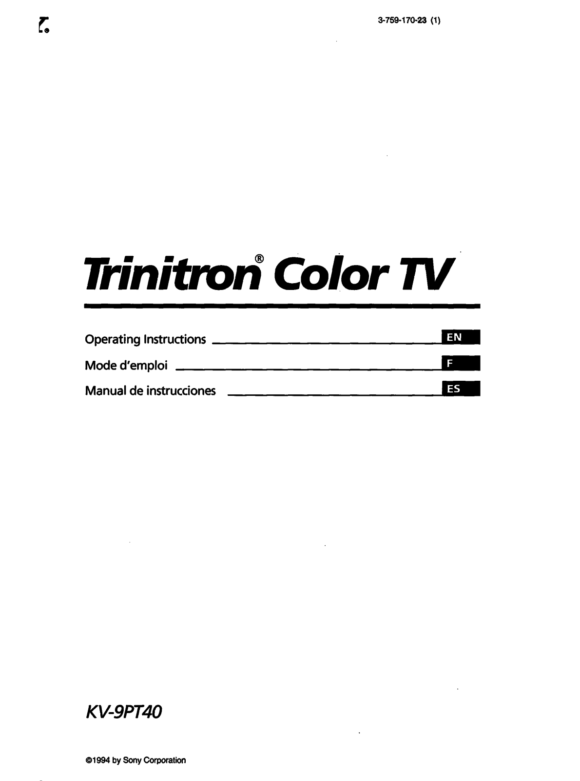 Sony KV-9PT40 Operating Instructions