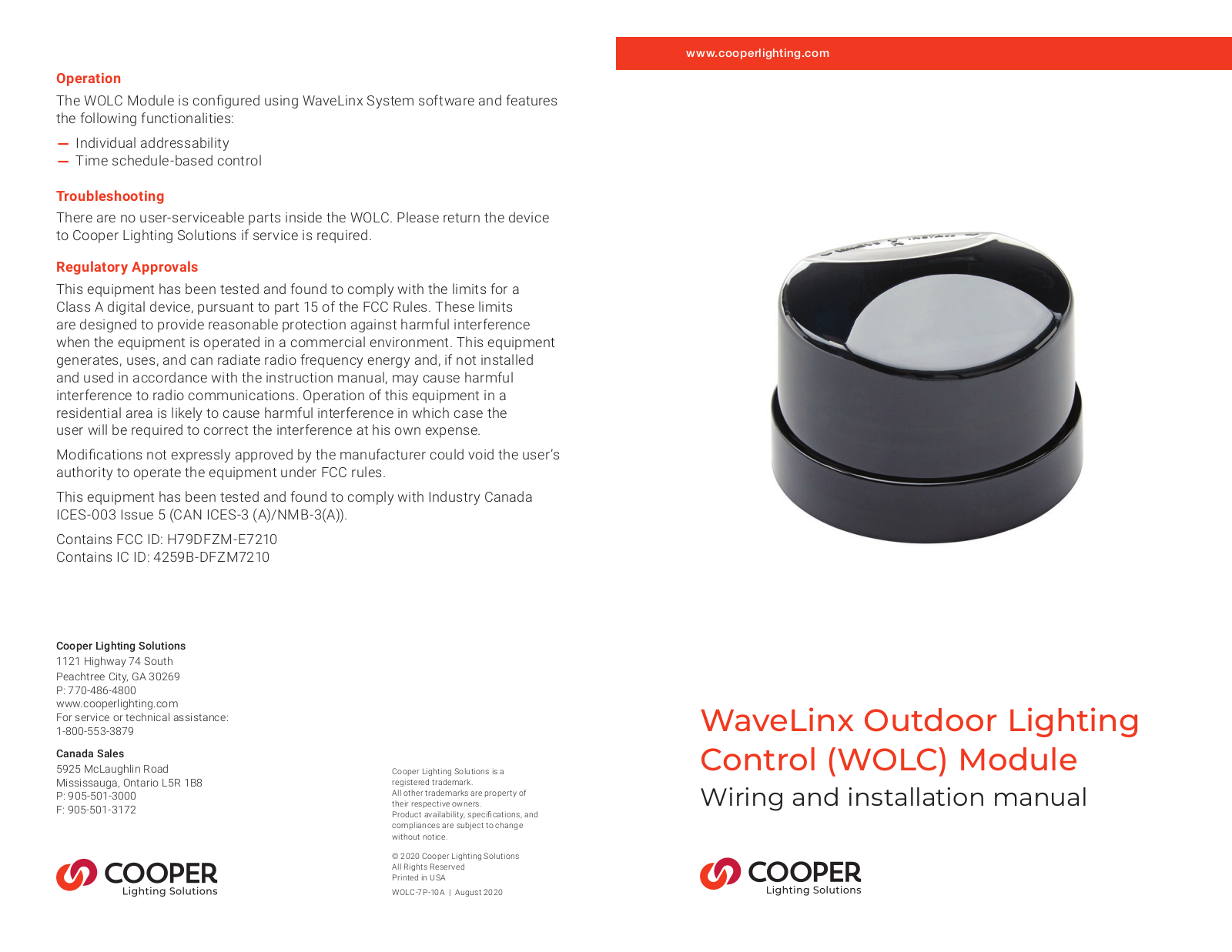 Cooper Lighting Solutions WOLC Installation Manual