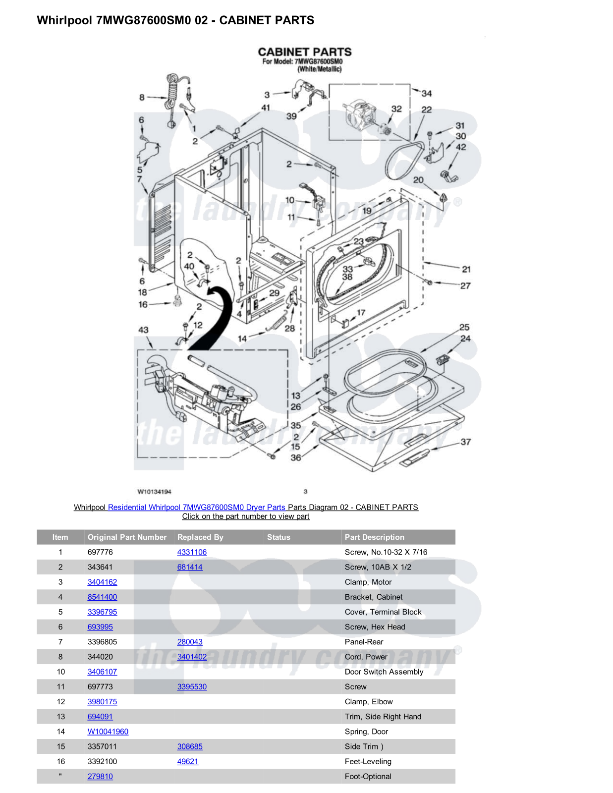 Whirlpool 7MWG87600SM0 Parts Diagram