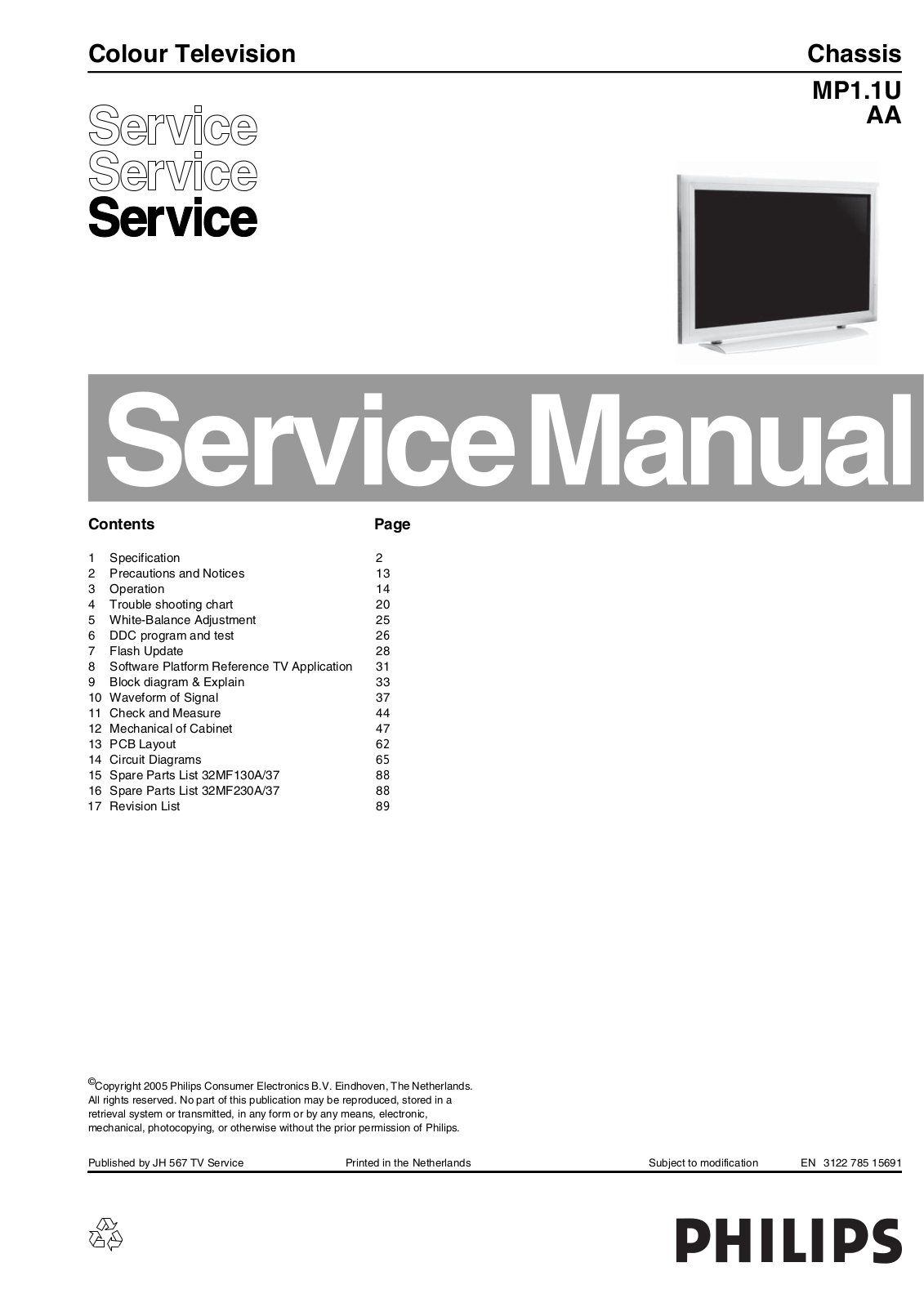 Philips MP1.1U_AA, MP1.1U_AA Service Manual