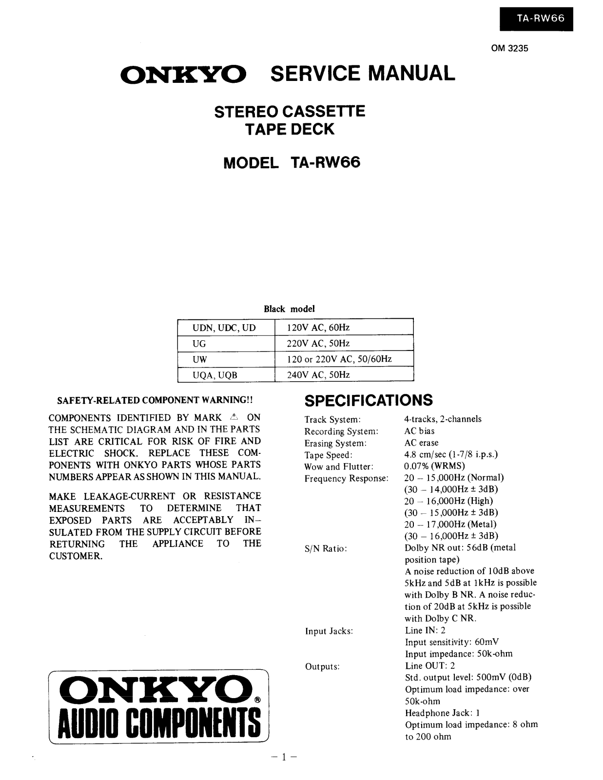 Onkyo TARW-66 Service manual