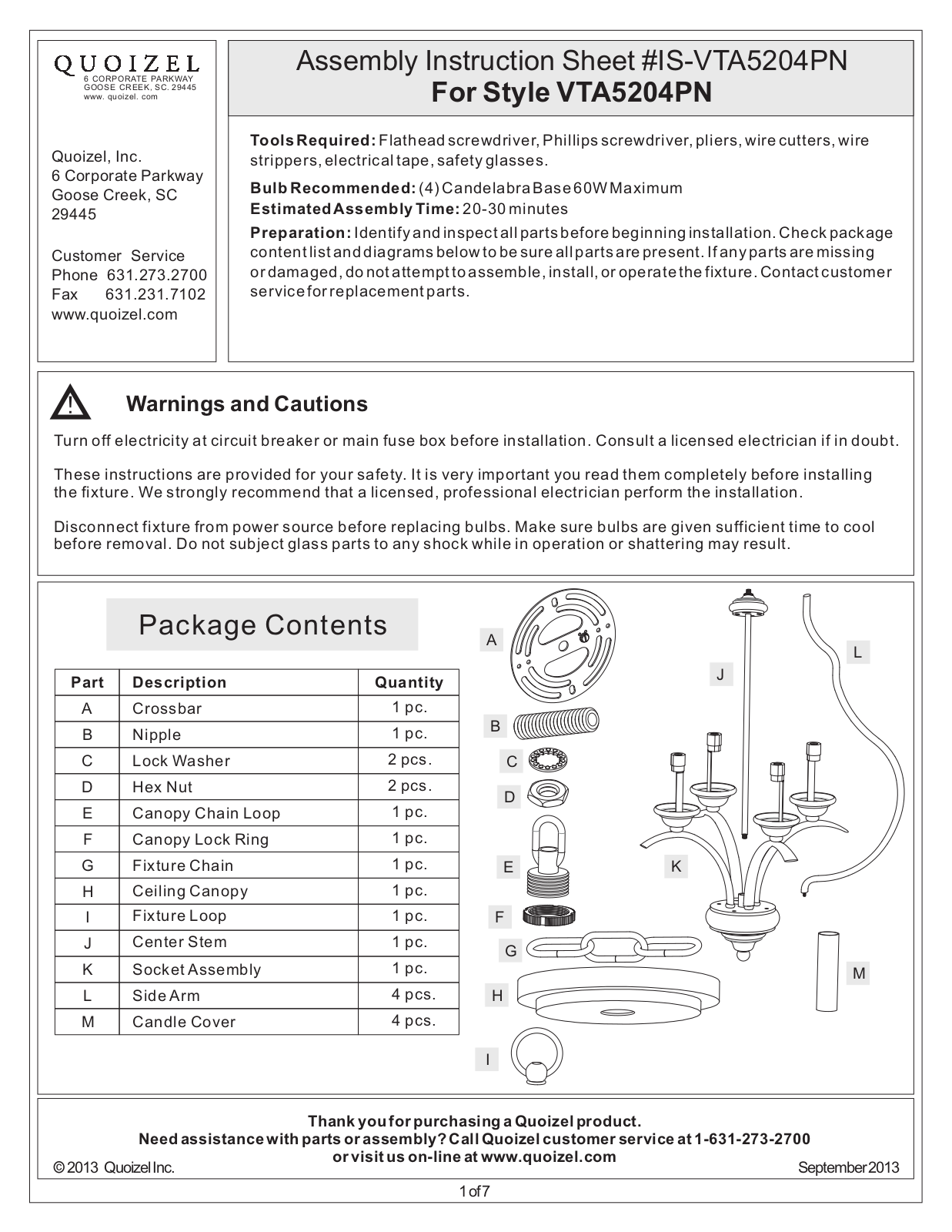 Quoizel VTA5204PN User Manual