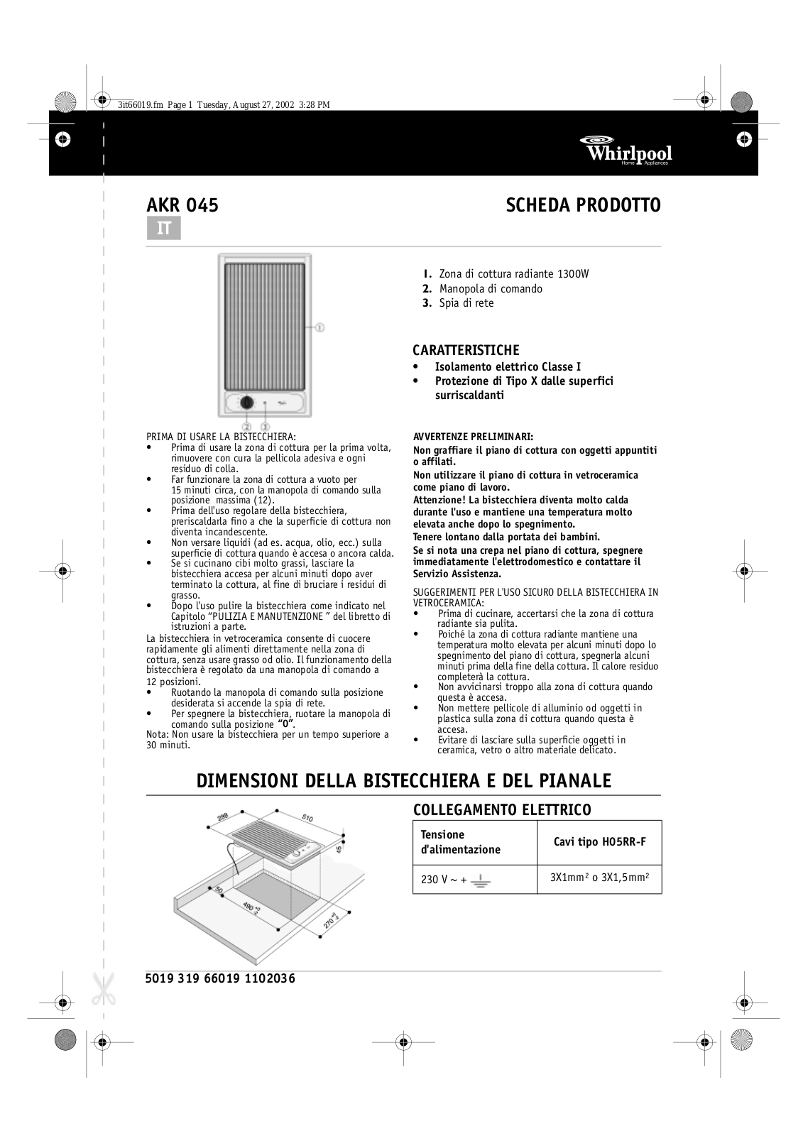 Whirlpool AKR 045/IX INSTRUCTION FOR USE