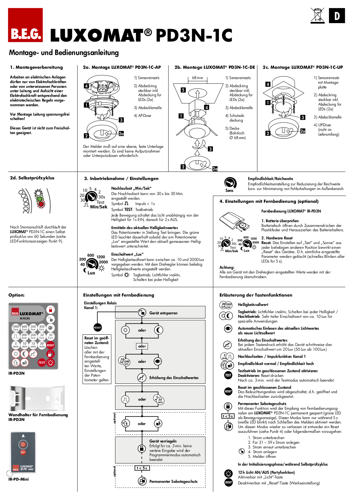 B.E.G. Brück LUXOMAT® PD3N-1C Operating Instructions