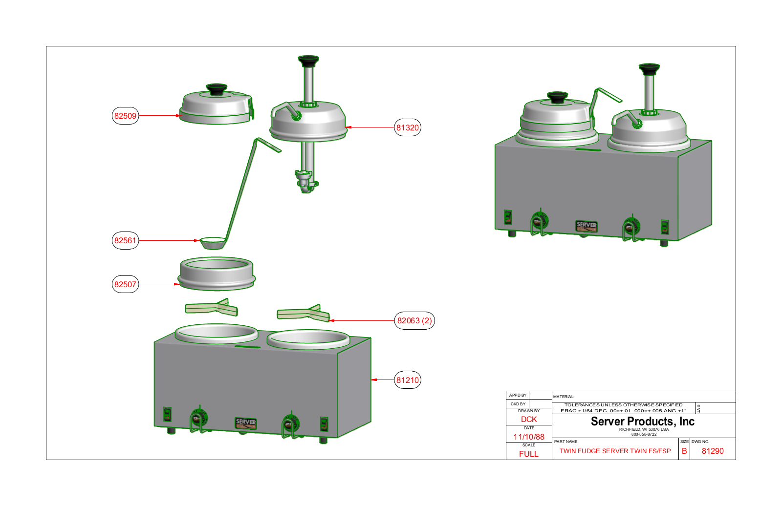 Server Products TWIN FUDGE SERVER Parts List