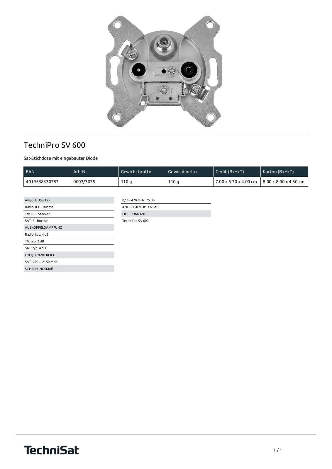 TechniSat SV 600 Technische details