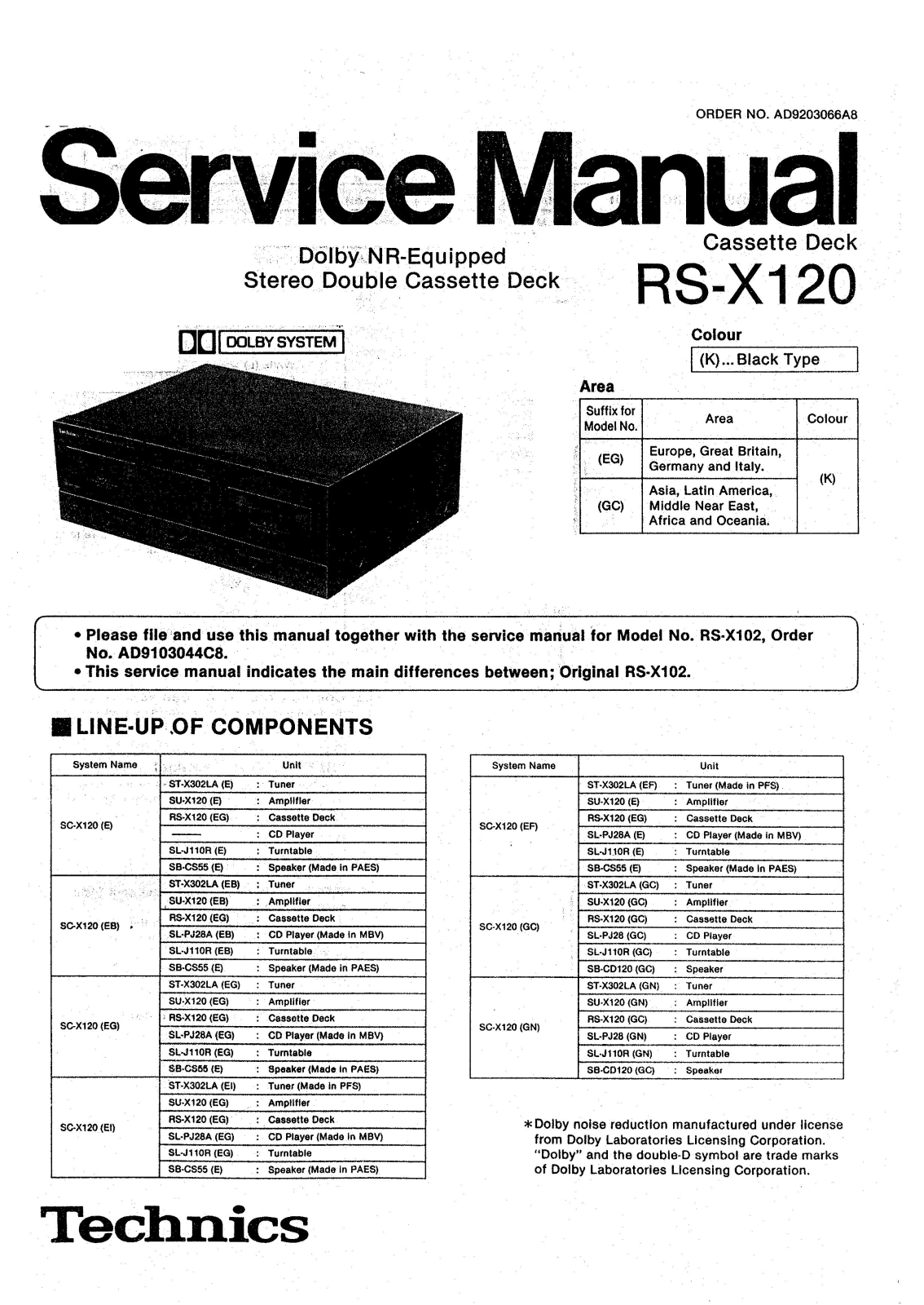 Technics rs-x120 Service Manual