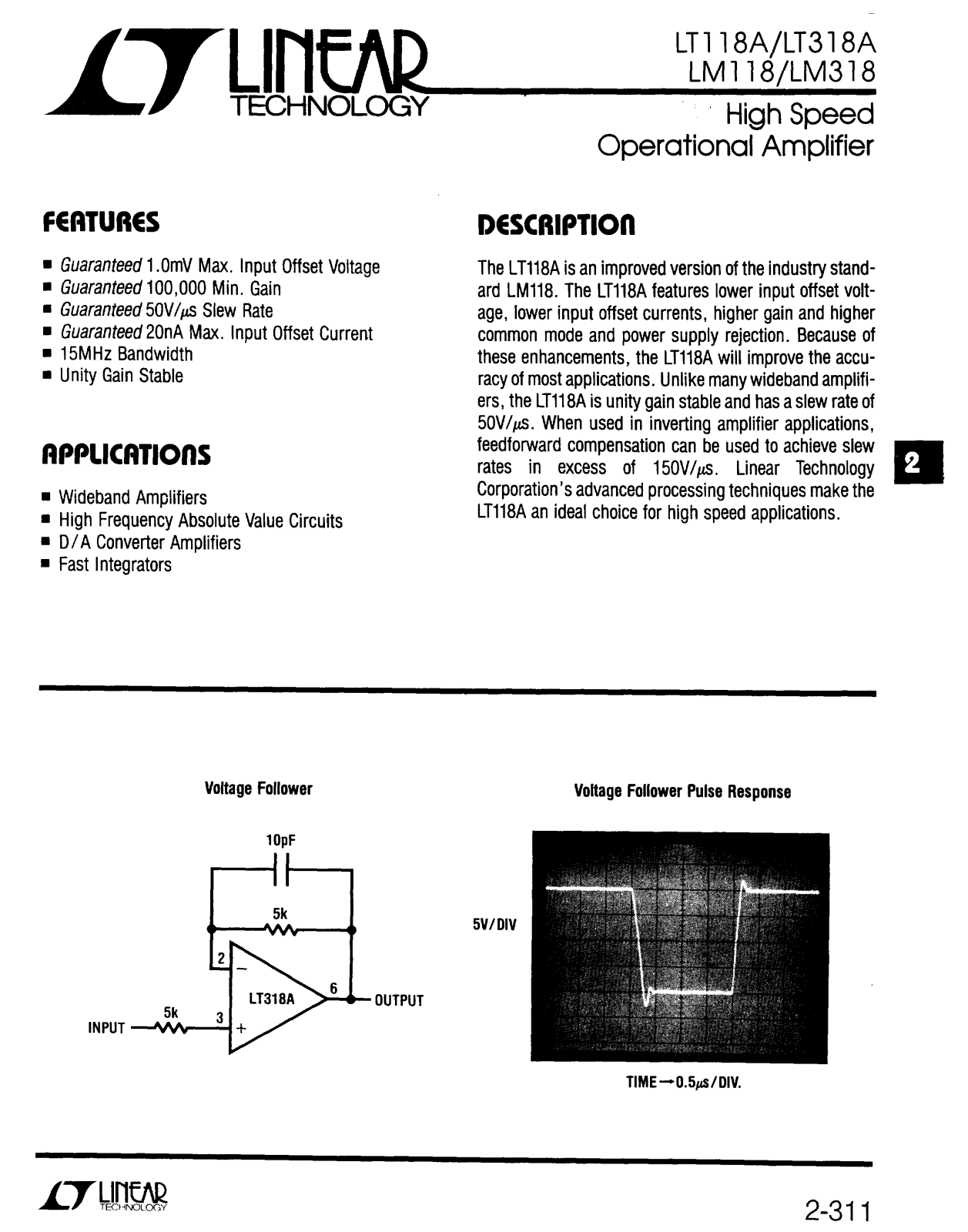 Linear Technology LT118A Datasheet