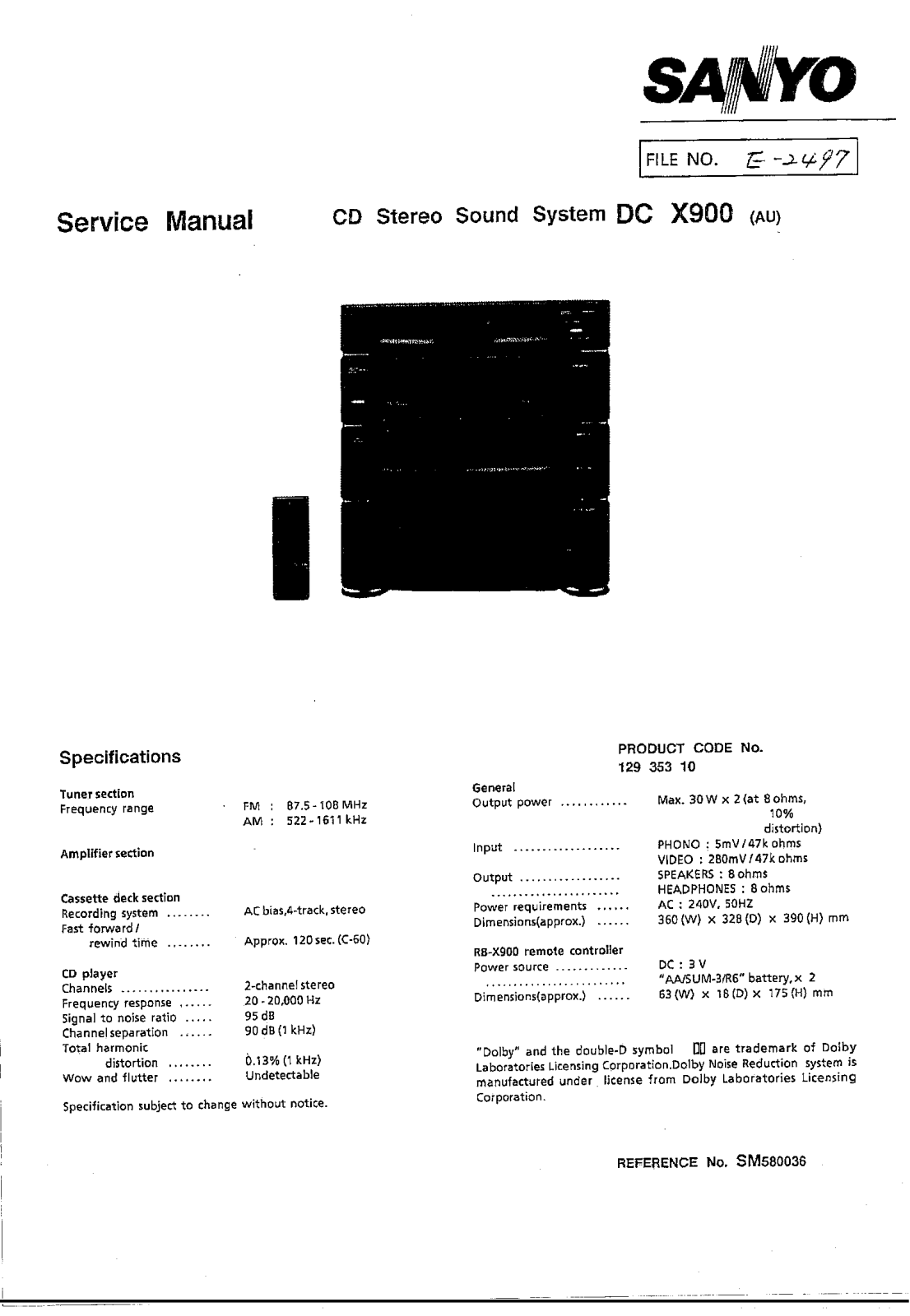 Sanyo DCX-900 Service manual
