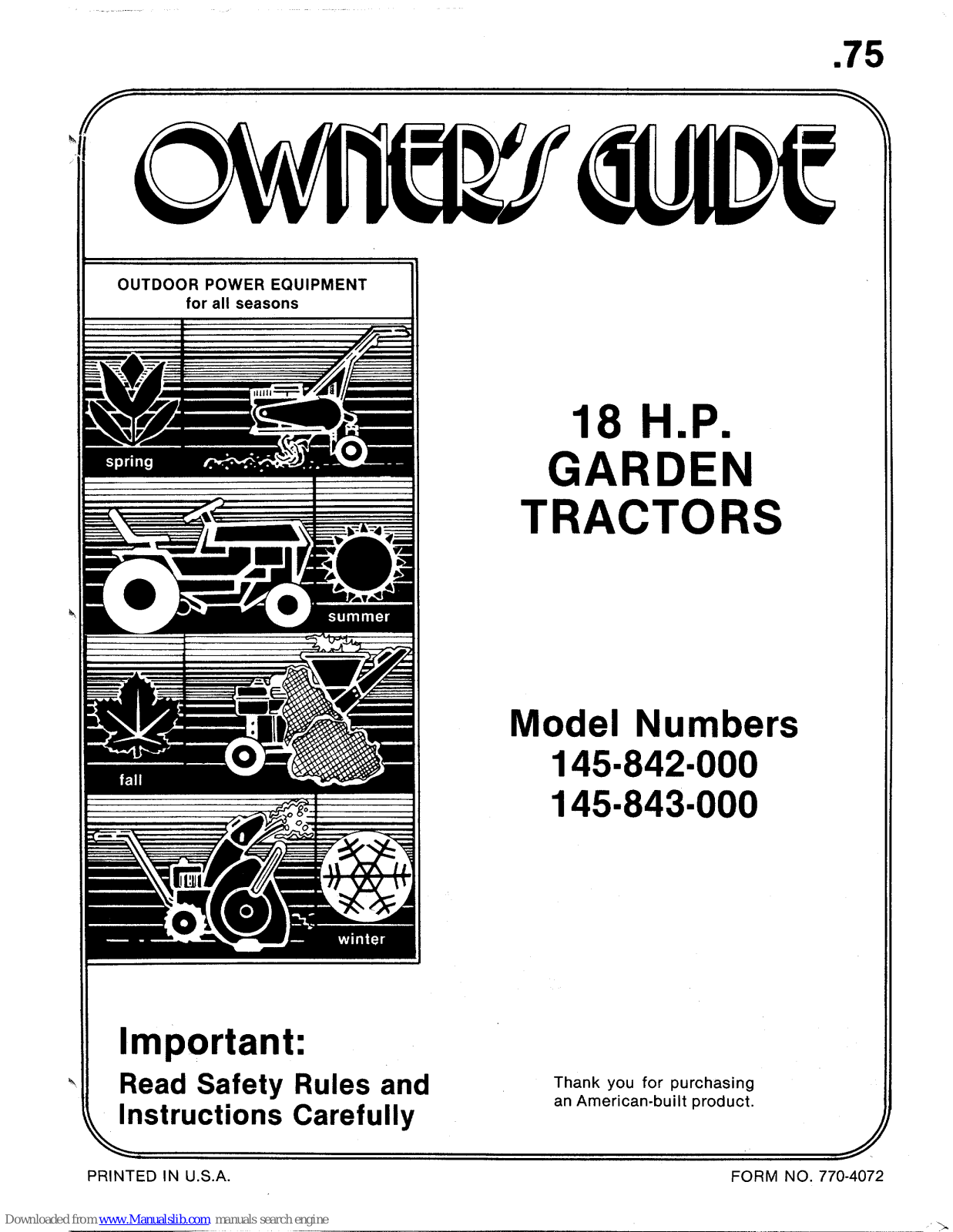 MTD 145-842-000, 145-843-000, 842, 843 Owner's Manual