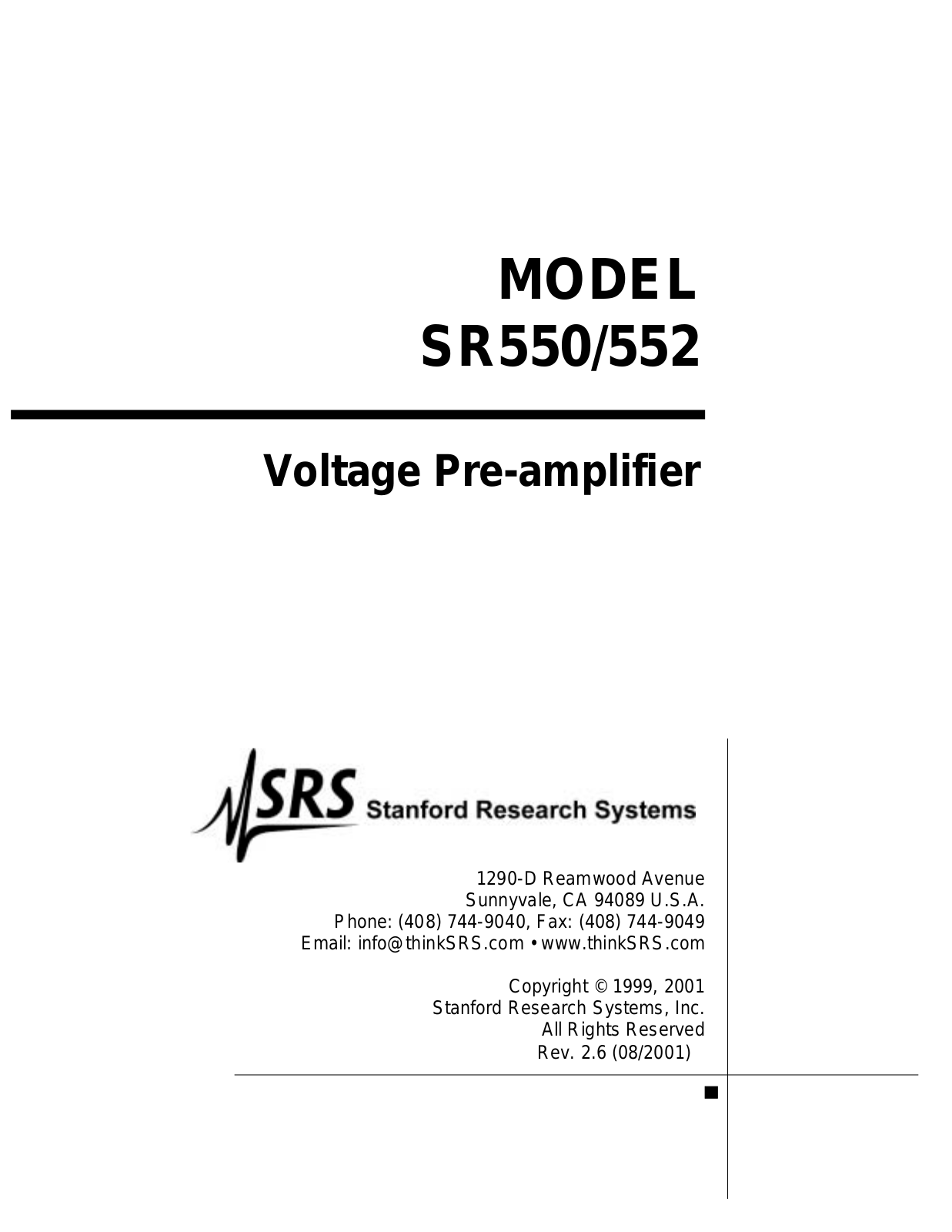 SRS Labs SR550, SR552 User Manual